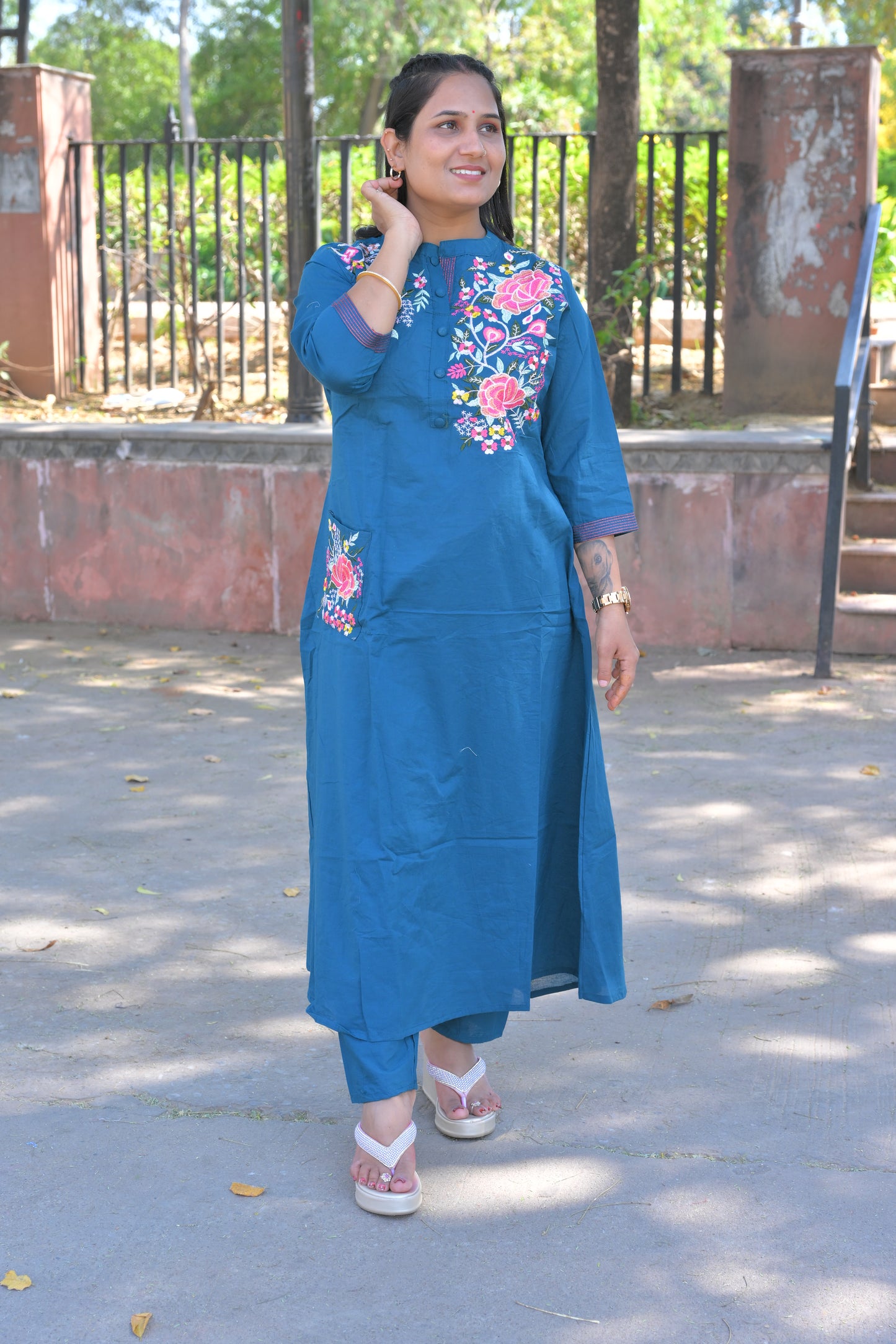 Embroidery Work Kurti With Pant Set