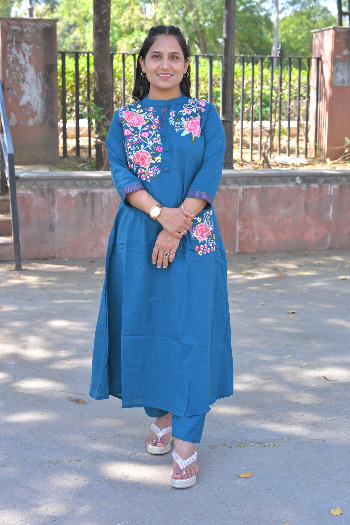 Embroidery Work Kurti With Pant Set
