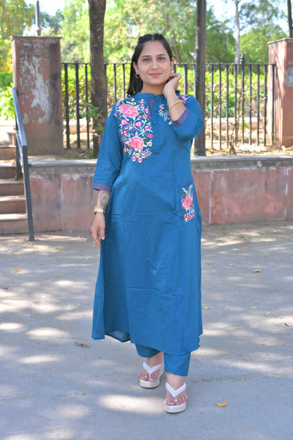 Embroidery Work Kurti With Pant Set