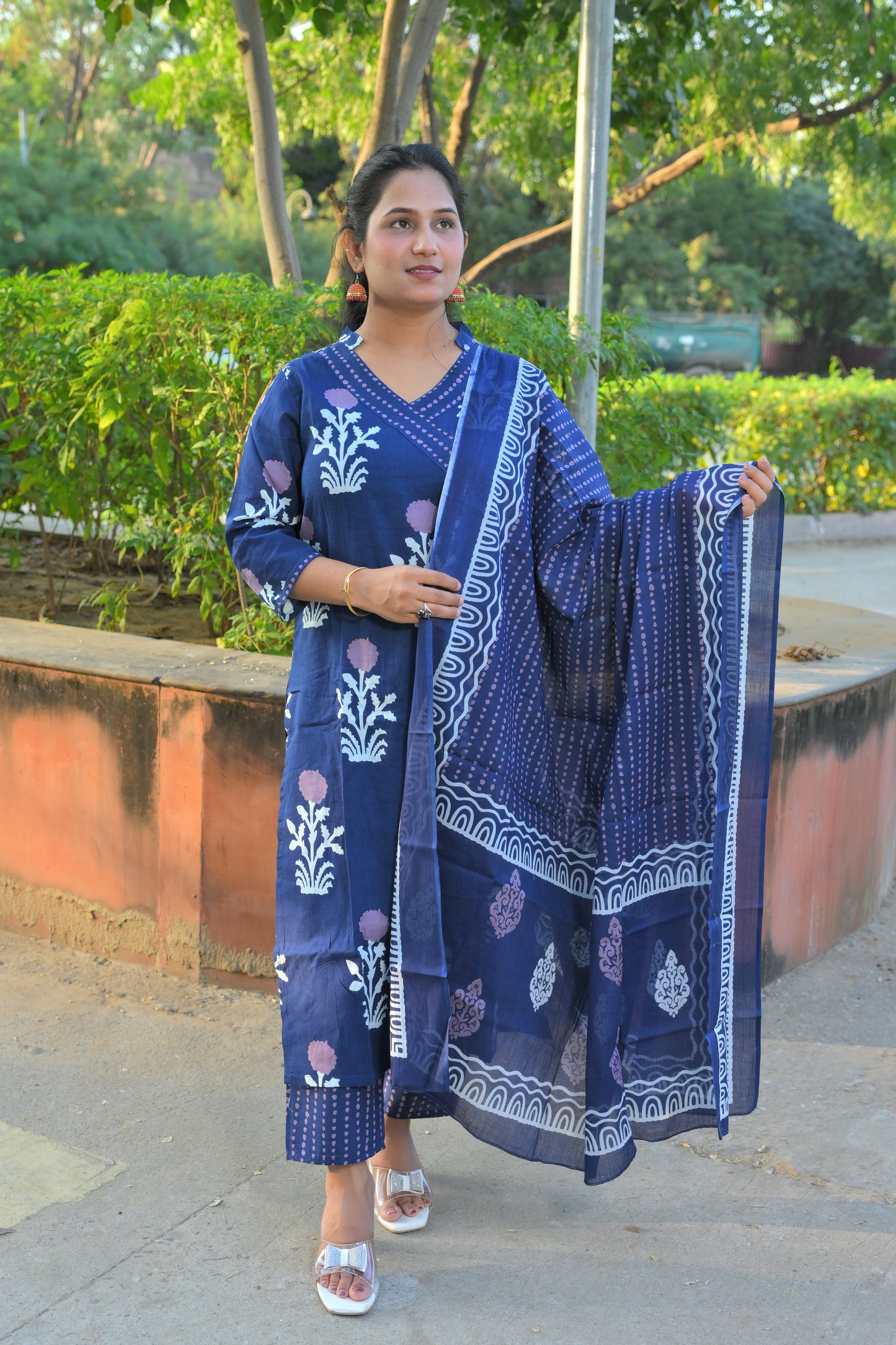 Blue Angrakha Style With Kurta Set