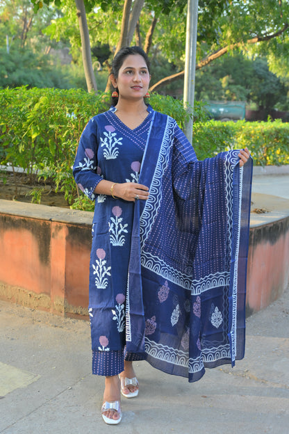 Blue Angrakha Style With Kurta Set