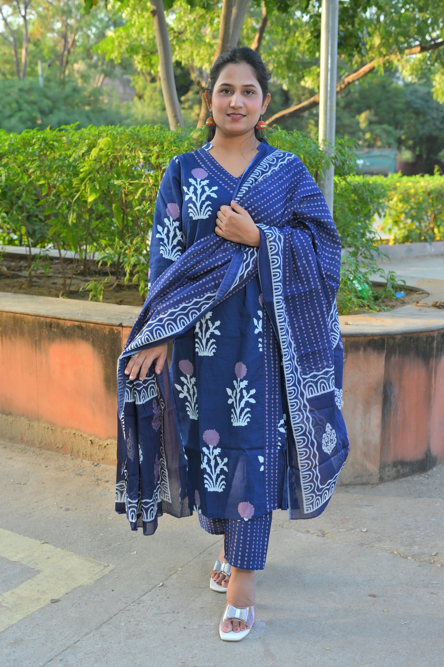 Blue Angrakha Style With Kurta Set