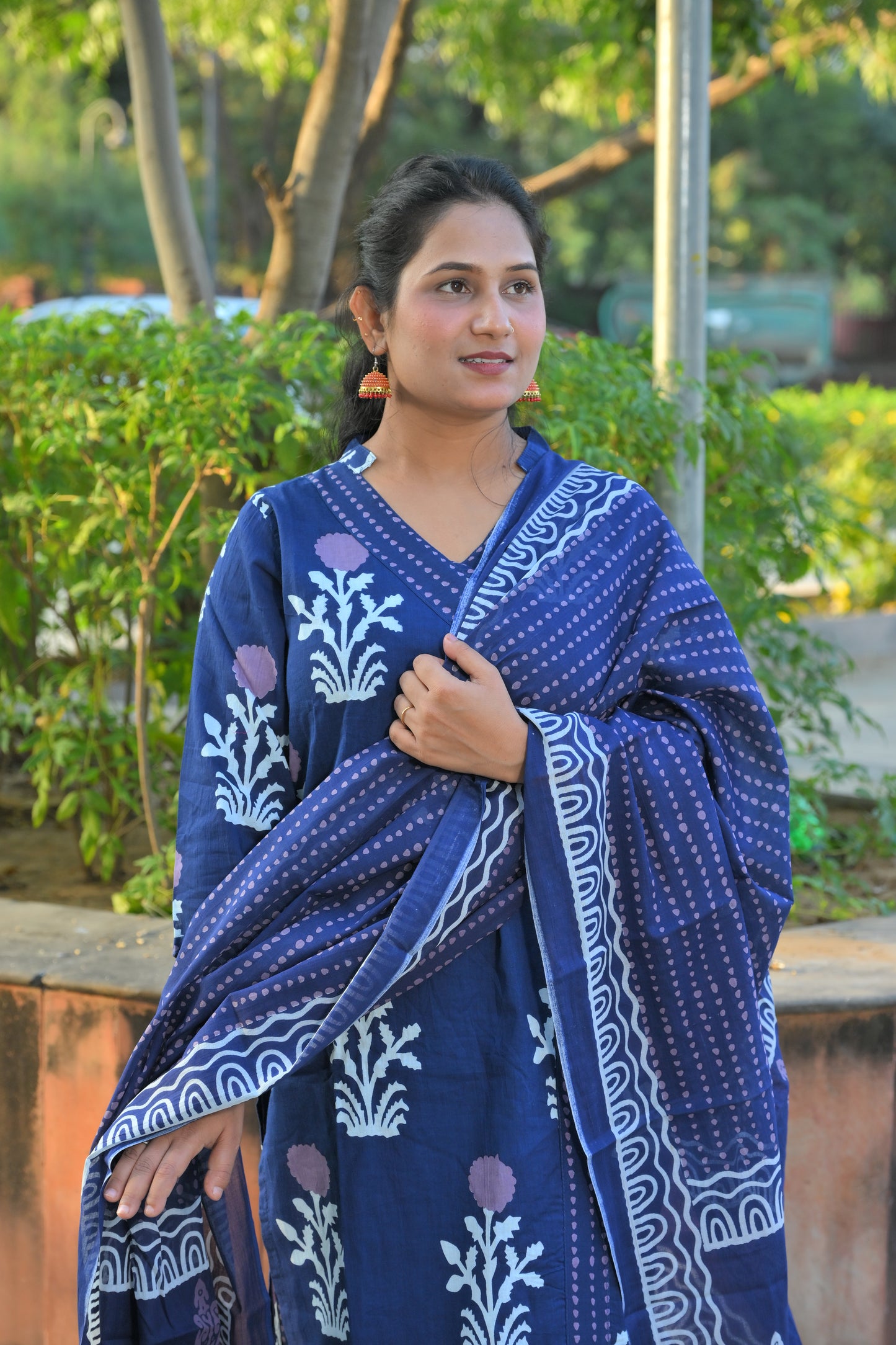 Blue Angrakha Style With Kurta Set