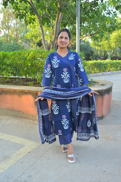 Blue Angrakha Style With Kurta Set