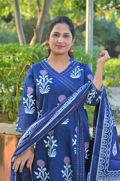 Blue Angrakha Style With Kurta Set