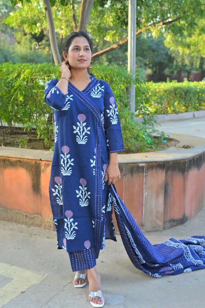 Blue Angrakha Style With Kurta Set