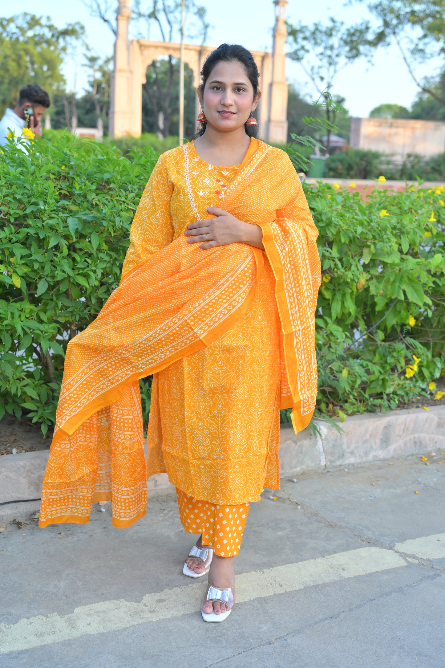Bhandani Print Yollow Kurta Set With Embroidery