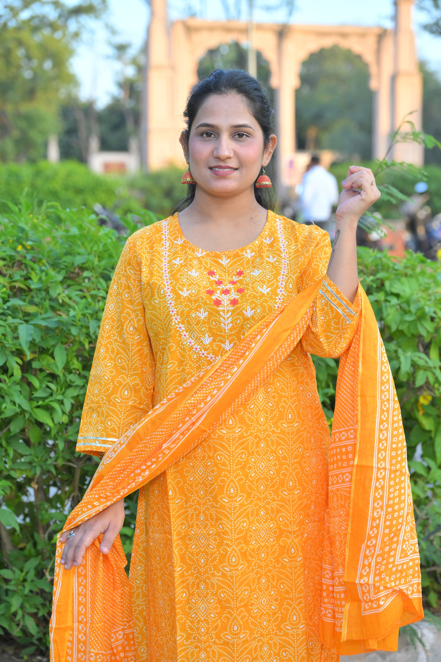 Bhandani Print Yollow Kurta Set With Embroidery