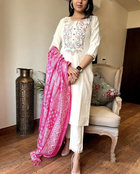 Khadi Cotton Embroidery Suit