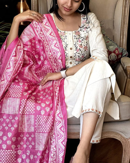 Khadi Cotton Embroidery Suit